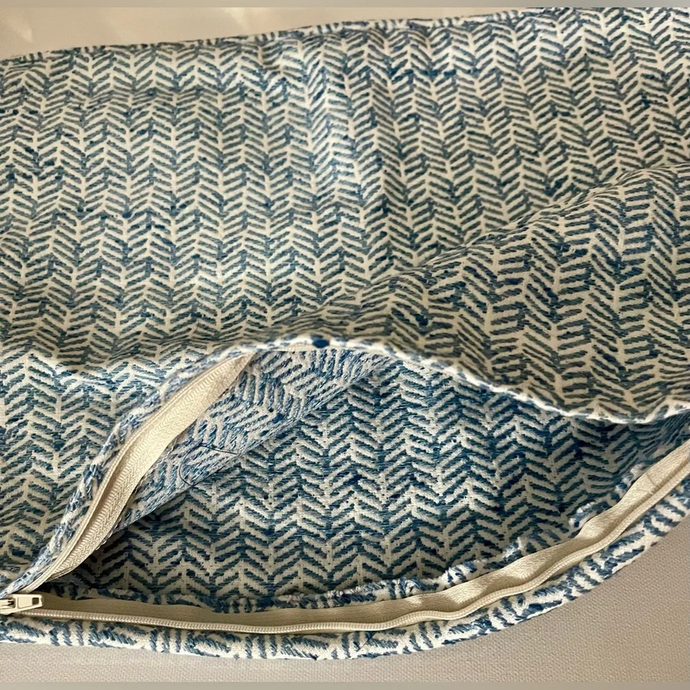 Pillow Cover Chevron Blue White Custom Made Approx. 16” x 12” Decorator Fabric